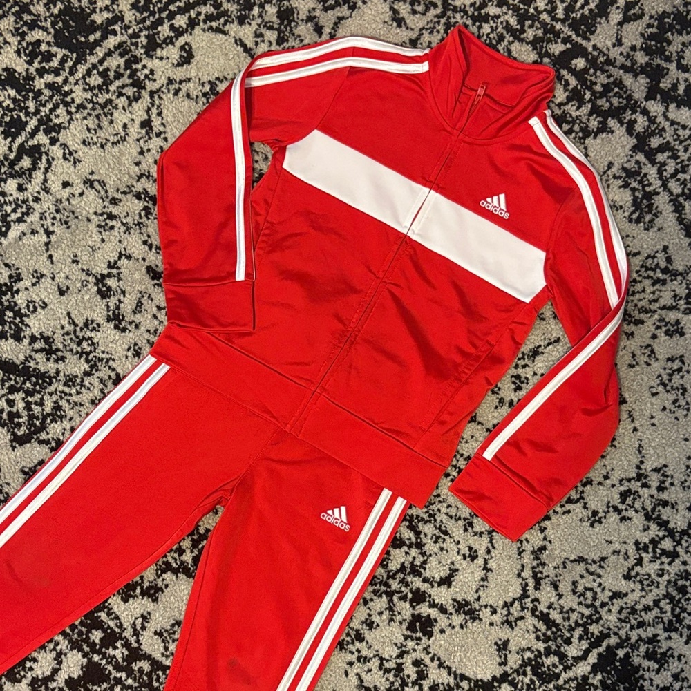 Adidas Red and White Athletic Tracksuit